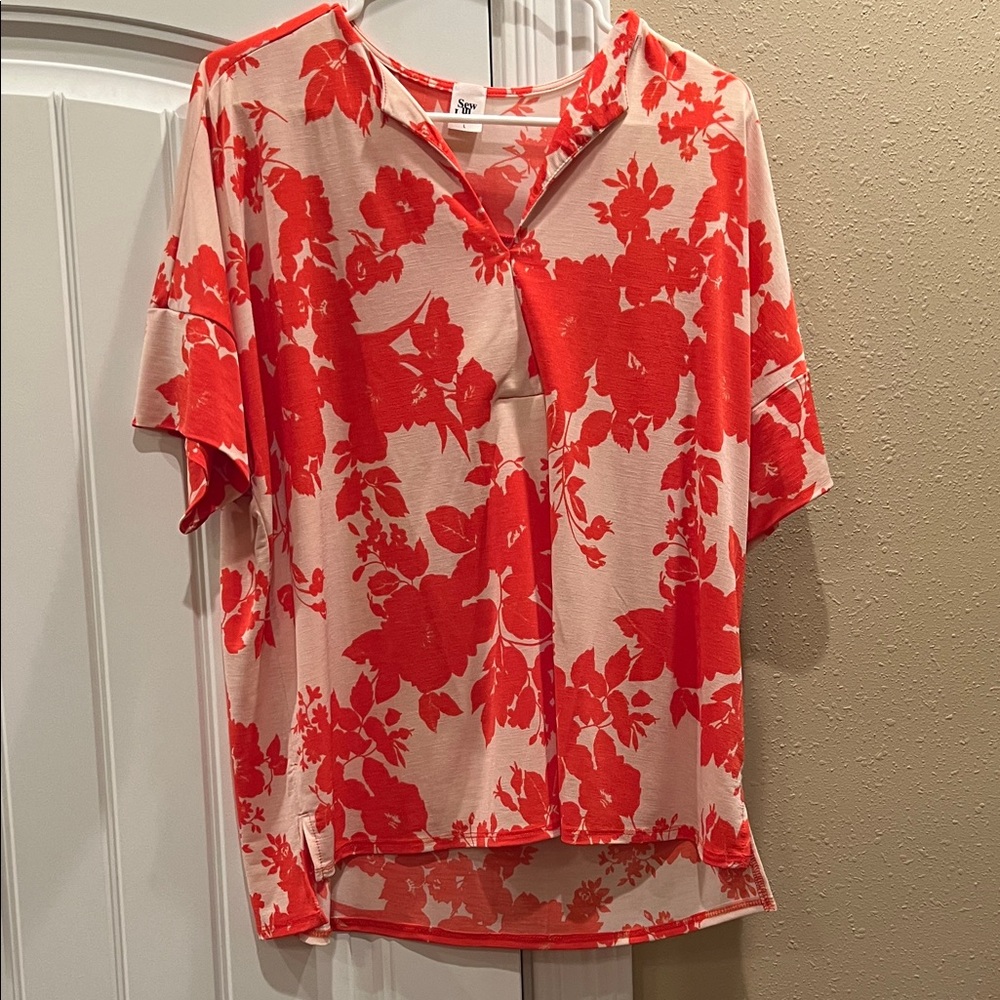 Sew In Love Coral Floral Blouse